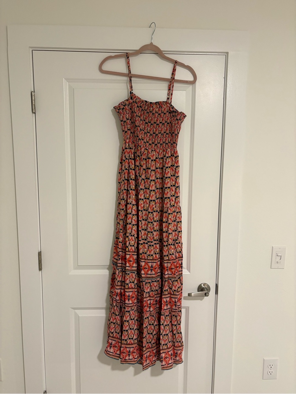 Boho Floral Smocked Maxi Dress in Coral